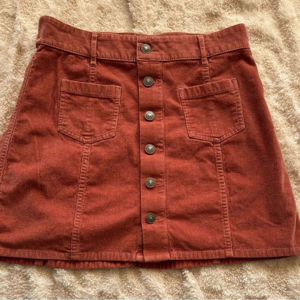 Aerie Terracotta Button-Front A-Line Skirt